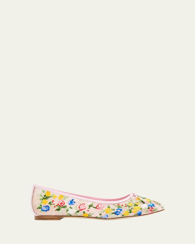 Floral Mesh Bow Ballerina Flats